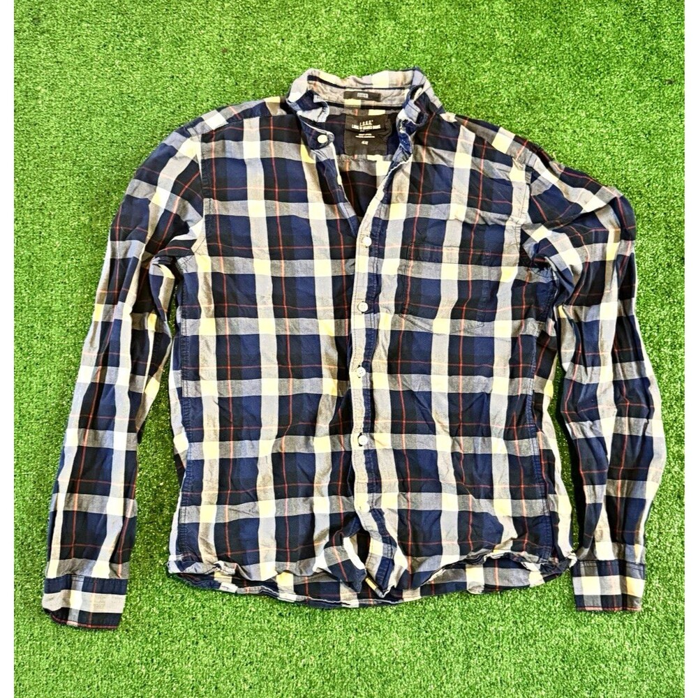 L.O.G.G. Men's Fitted Plaid Button-Up Shirt Blue/White Long Sleeve M
